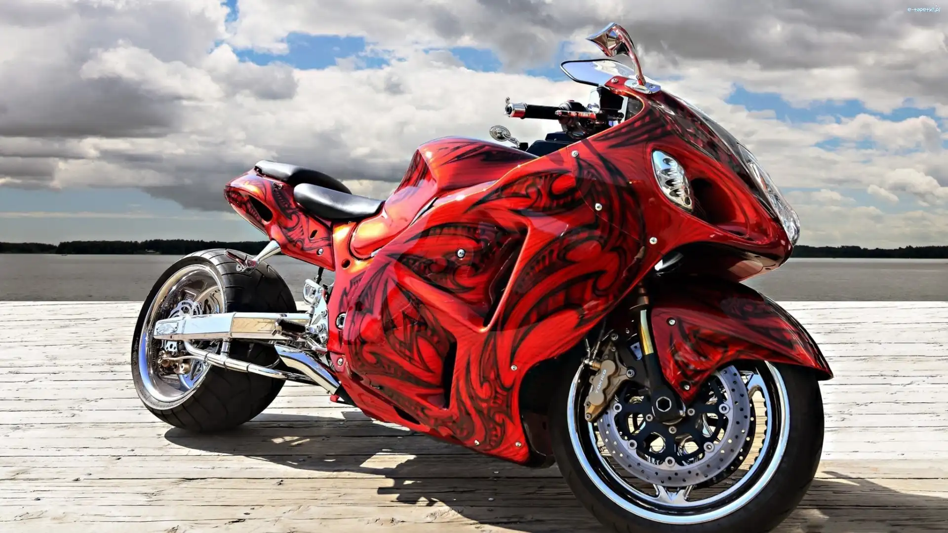 Chmury, Motocykl, Czerwony