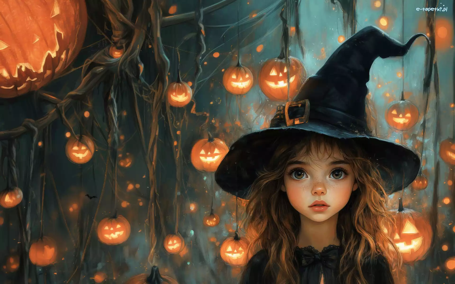 Halloween, Czapka, Dziewczynka, AI, Dynie