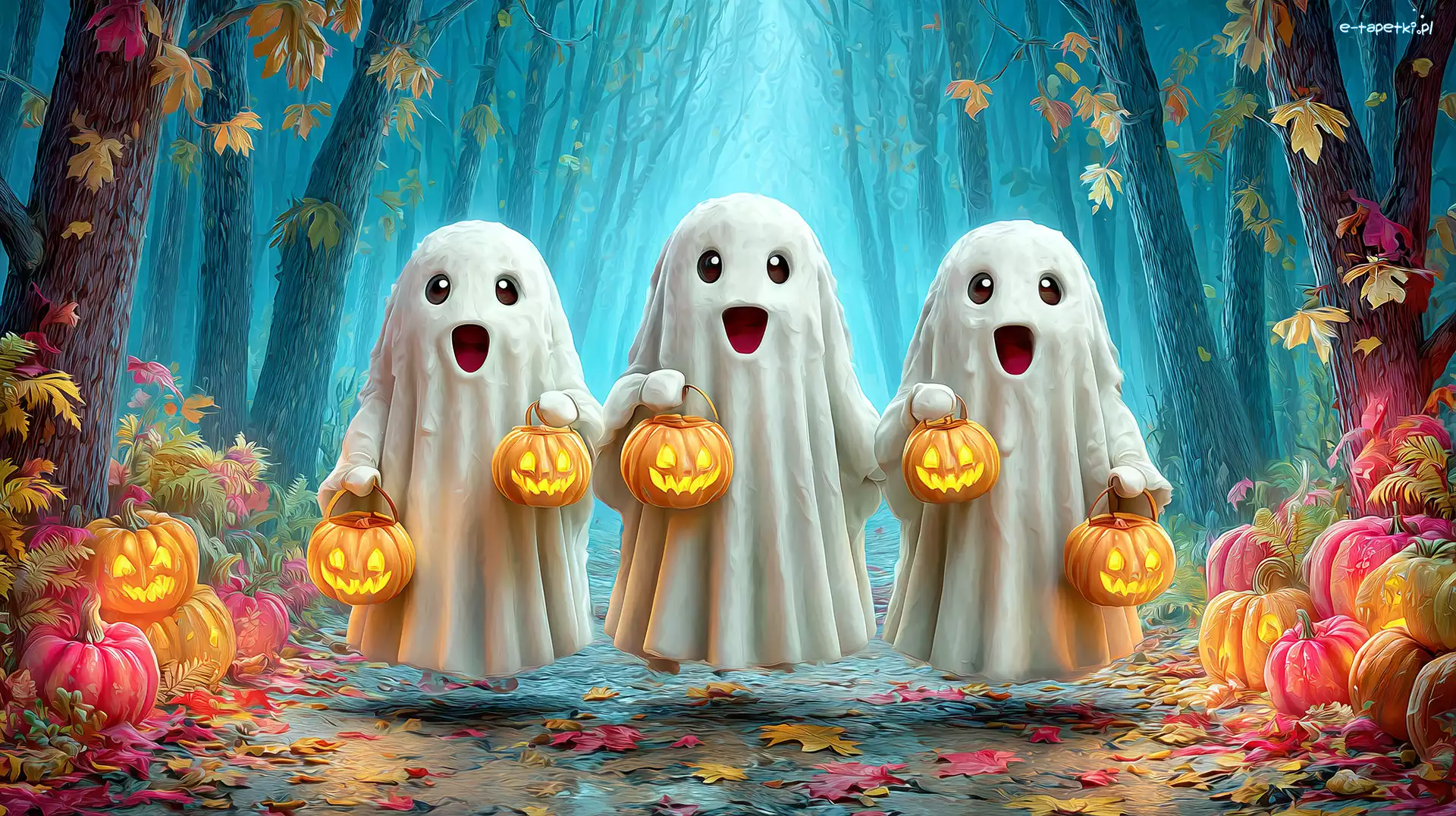 Las, Duchy, Dynie, Grafika AI, Trzy, Halloween