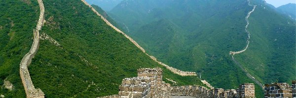 Chińskiego, Fragment, Wielkiego, Muru, Lasy, Góry