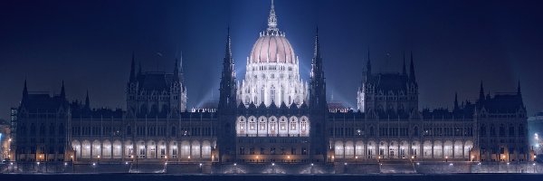 Węgry, Noc, Budapeszt, Światła, Budynek Parlamentu