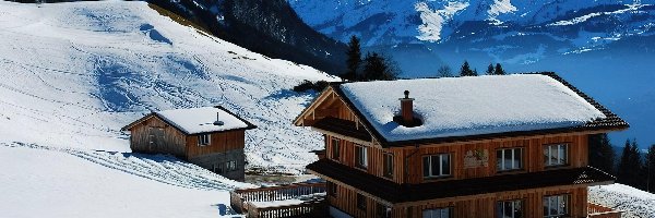 Dom, Śnieg, Góry, Szwajcaria