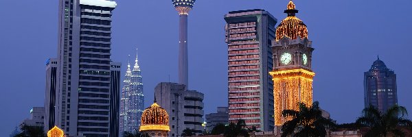 Budynki, Malezja, Światła, Kuala Lumpur