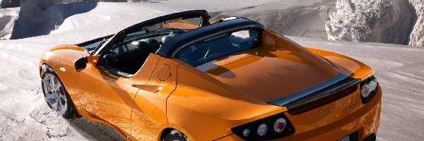 Śnieg, Tesla Roadster Sport, Pomarańczowy