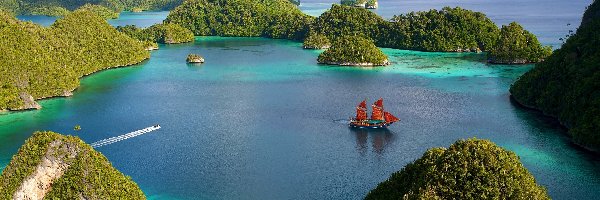 Żaglowiec, Indonezja, Wyspy, Morze