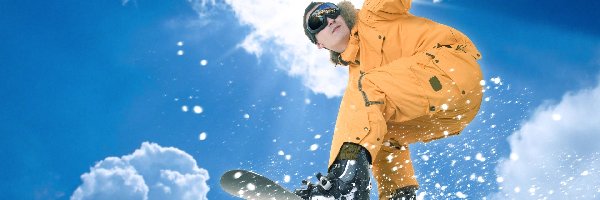 Snowboarding, Kombinezon, Pomarańczowy, Gogle, Słońce