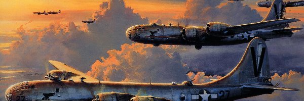 B-29, Chmury, Niebo, Bombowce
