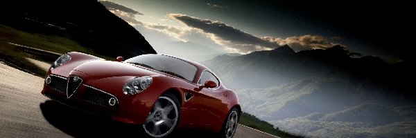 Alfa Romeo, Chmury, Droga, Czerwona
