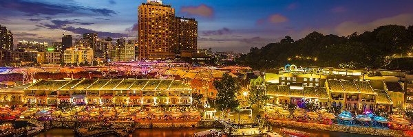 MIasto, Rzeka, Światła, Azja, Singapur