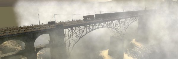 Pociąg, Mgła, Rzeka, Most
