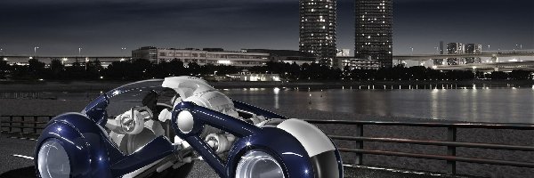 Rzeka, Miasto, Noc, Pojazd