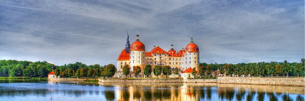 Pałac Moritzburg, Niemcy, Saksonia, Jezioro, Odbicie