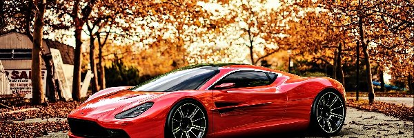 Droga, Czerwony, Drzewa, Jesień, DBC, Aston Martin