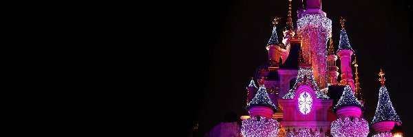 Pałac, Noc, Disneyland, Fiolet, Światła