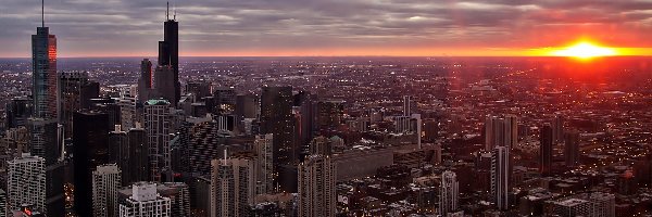 Panorama, Świt, Miasta, Chicago