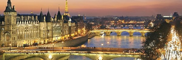 Panorama, Francja, Paryż Nocą