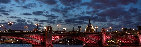 Londyn, Rzeka, Most, Kopuła, Światła