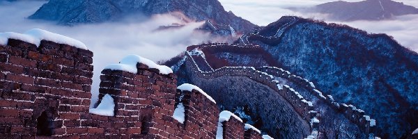 Mur, Góry, Chiński, Zima, Chmury