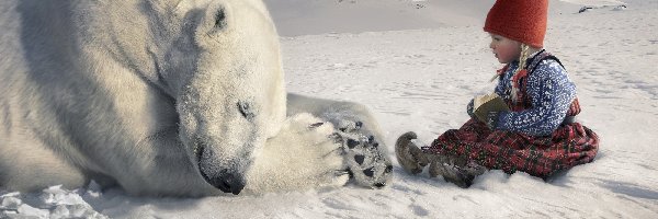 Polarny, Zima, Dziecko, Miś