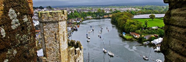Zamek Caernarfon, Krajobraz, Rzeka, Szkocja, Walia