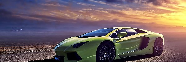 Aventador, Zachód Słońca, Droga, Lamborghini