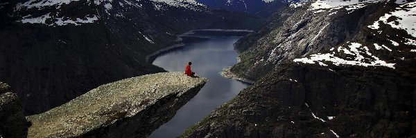 Jezioro, Język Trolla, Góry, Norwegia, Trolltunga