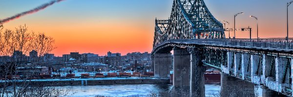 Montreal, Słońca, Zachód, Rzeka, Most