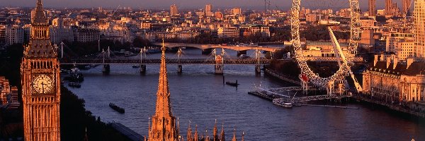 Panorama, Londyn, Miasta, London Eye, Big Ben