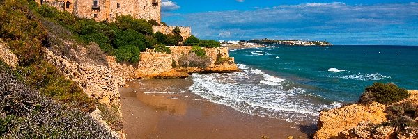 Morze, Zamek Tamarit, Castle of Tamarit, Wybrzeże, Tarragona, Hiszpania