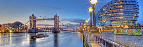 Panorama, Światła, Miasta, Londyn, Most