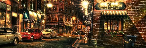 Ulica, Noc, Miasto, HDR, Boston