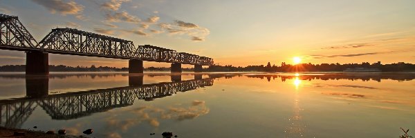 Most, Słońca, Zachód, Rzeka