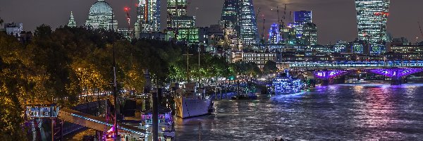 Panorama, HDR, Londynu, Nocna