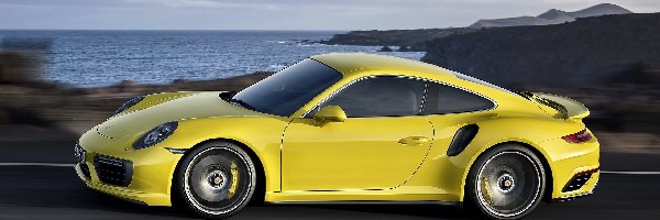 Żółte, 911 Turbo, Porsche, Jezioro, Droga