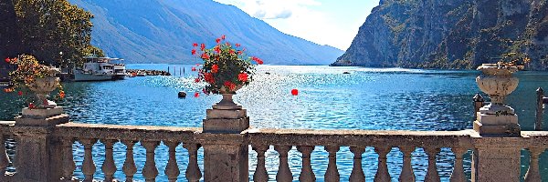Jezioro, Góry, Garda, Włochy, Balustrada