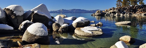 Nevada, Tahoe, Jezioro, Kamienie, Ośnieżone