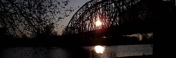 Zachód słońca, Rzeka, Most