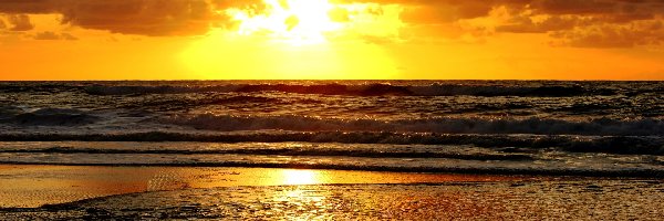 Słońca, Plaża, Morze, Zachód