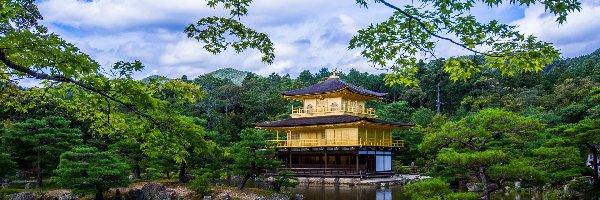 Złoty, Kioto, Pawilon, Staw, Japonia