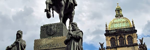 Czechy, Posąg, Praga, Muzeum Narodowe, Pomnik Świętego Wacława
