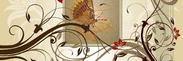 Kwiaty, Motyl, Grafika