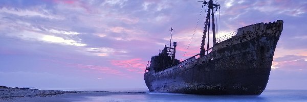 Lato, Statek, Morze, Niebo, Statku, Wrak