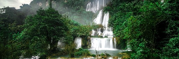 Wodospad, Tajlandia, Thi Lo Su, Drzewa, Kaskada