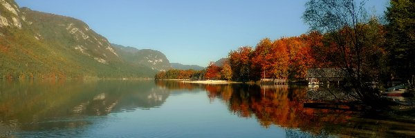 Słowenia, Odbicie, Jesień, Jezioro Bohinj