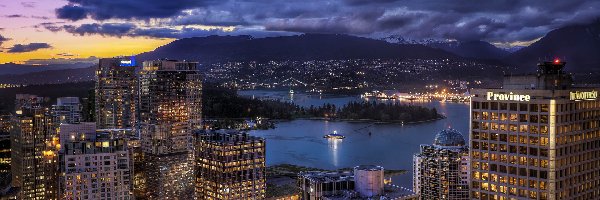 Wieżowce, Miasto, Stanley Park, Jezioro, Coal Harbour, Vancouver