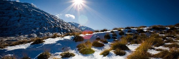 Zima, Przebijające, Góry, Nowa Zelandia, Światło