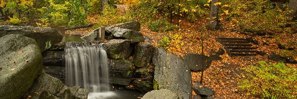 Park, Kamienie, Jesień, Wodospad, Rzeczka