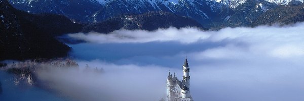 Góry, Zamek, Zima, Mgła, Neuschwanstein