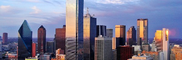 Dallas, Miasta, Panorama, Chmury, Świt