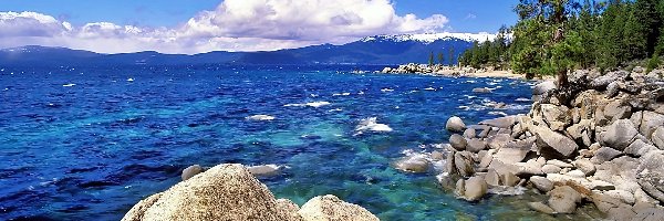 Nevada, Tahoe, Jezioro, Las, Głazy